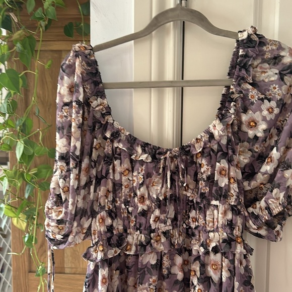 🎀ANTHROPOLOGIE X EN SAISON purple floral peasant sleeve ruffle boho dress small - Picture 7 of 13